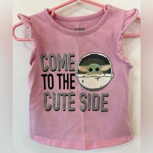 Star Wars Grogu Baby Yoda Pink Ruffle Sleeve Shirt 2T Toddler Girls